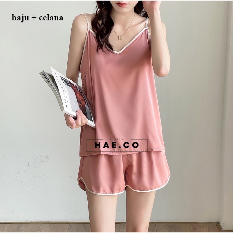 Baju Tidur Sutra 1 set (YUN) / Baju Tidur Setelan Wanita / Homewear Wanita Sexy