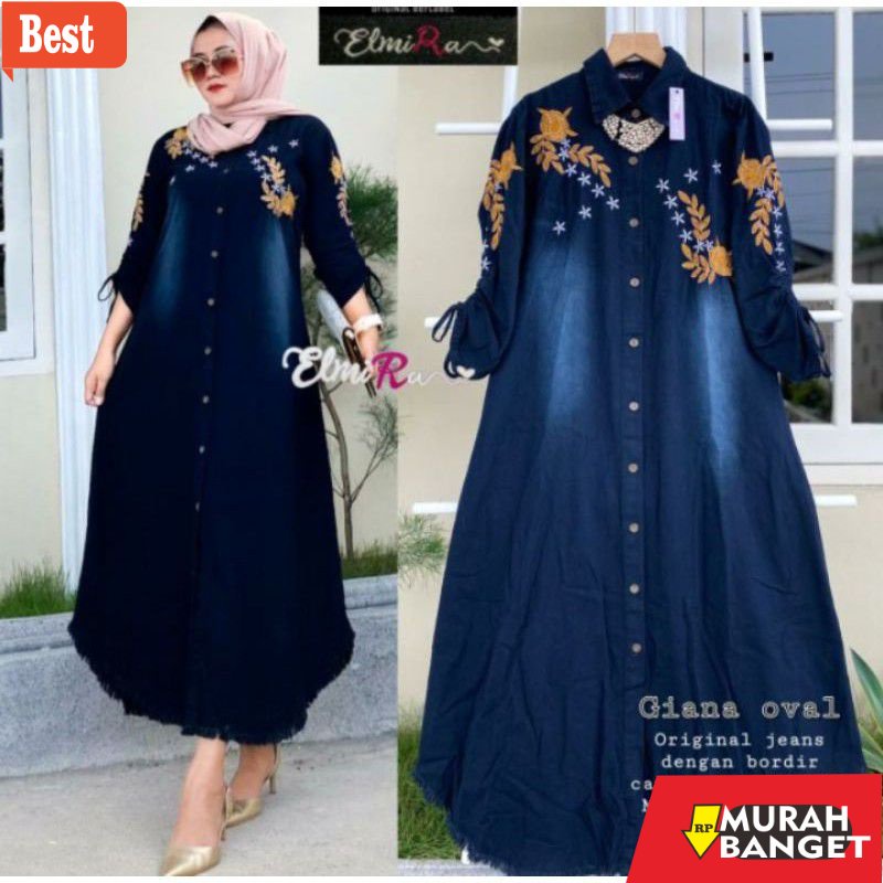 Tunik jumbo terbaru untuk wanita- COD GIANA OVAL TUNIK LONG JEANS RAWIS / BRESKA JUMBO LONG TUNIK JE