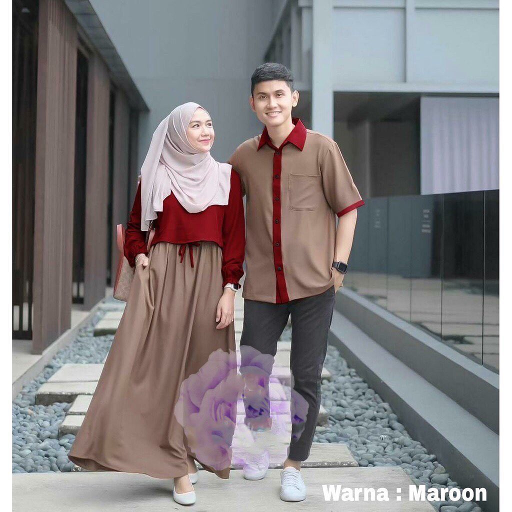 [ Cod ] Couple Kirana / Baju CP Pasangan Pesta Kondangan Muslim Edisi Lebaran Gamis Plus Kemeja Polos Termurah