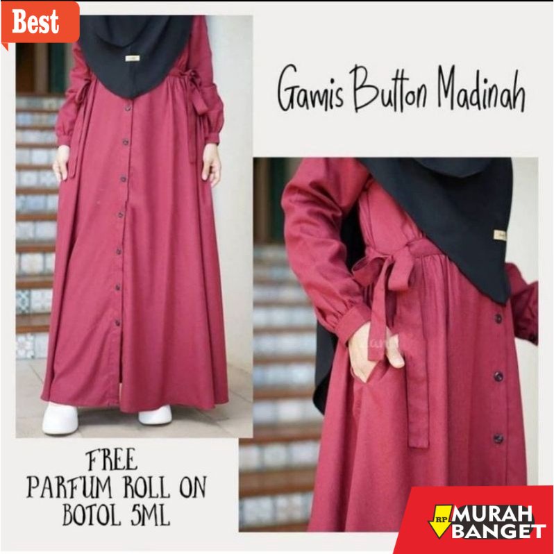 Tren baju lebaran wanita 2023- (FREE PARFUM#3)Gamis button Hidup Madinah brandاجتهد bahan katun Madi