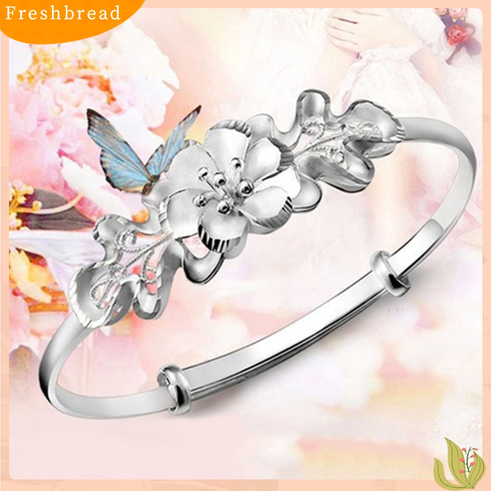 &lt; Freshbread &gt; Fashion Bunga Adjustable Cuff Bangle Woman Perak Disepuh Gelang Tangan Perhiasan