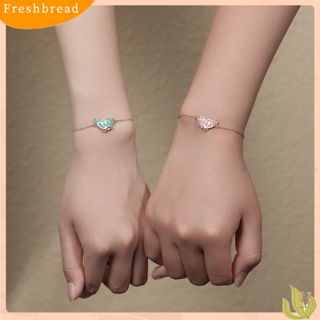 &lt; Freshbread &gt; 1pasang Gelang Pasangan Kilau Terang Rantai Ekstensi Dapat Disesuaikan Mencegah Alergi All-match Hadiah Hias Kupu-Kupu Pacar Gelang Tangan Perhiasan Untuk Anniversary