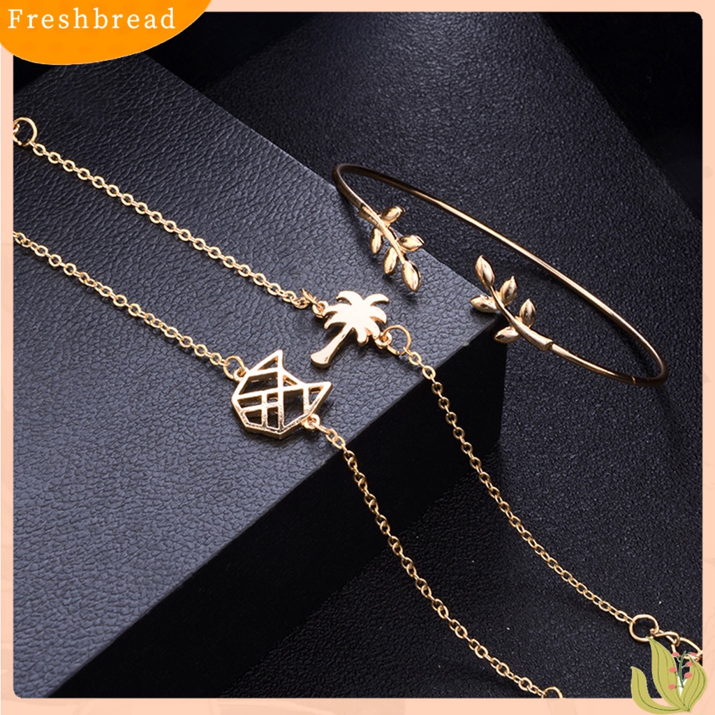 &lt; Freshbread &gt; 3Pcs/Set Kreatif All-match Adjustable Daun Pohon Kelapa Gelang Manset Bangle Perhiasan Aksesori