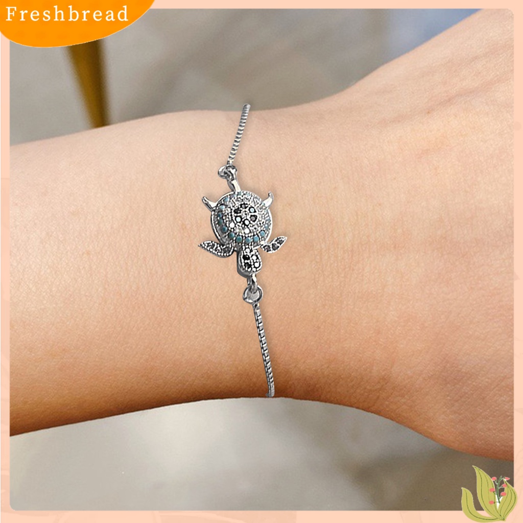 &lt; Freshbread &gt; Turtle Gelang Adjustable Shiny Colorful Rhinestones Sparkling Geometric Hias Hadiah Wanita Gadis Penyu Laut Gelang Perhiasan Mungil Untuk Pacaran