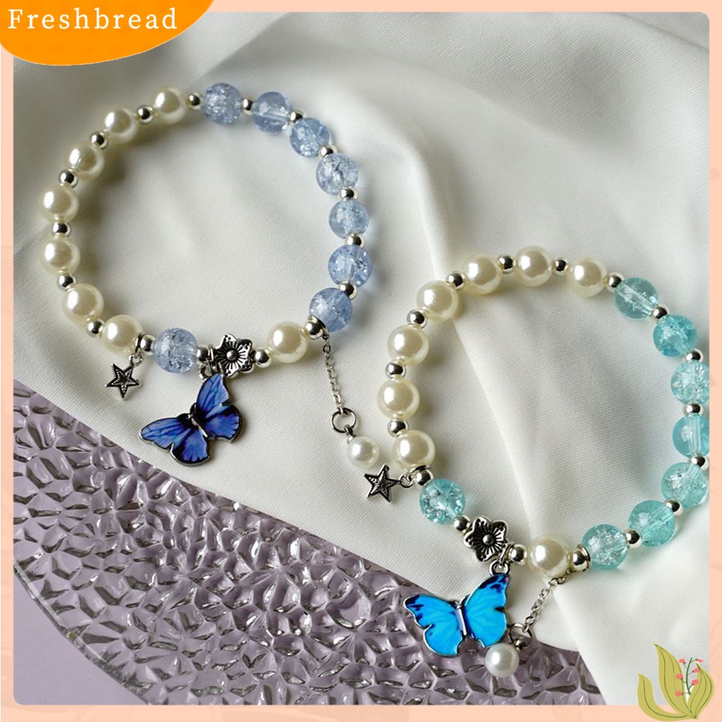 &lt; Freshbread &gt; Wanita Gelang Manik-Manik Kupu-Kupu Perhiasan Kilau Cerah Tahan Lama Bangle Perhiasan Hadiah