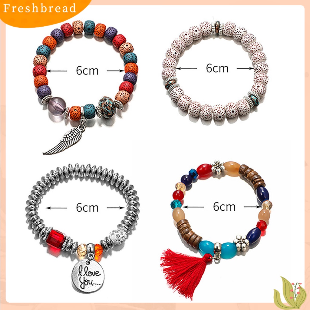 &lt; Freshbread &gt; 4pcs/Set Gelang Wanita Gaya Bohemian Manik-Manik Vintage Rantai Tangan Rumbai Untuk Hadiah