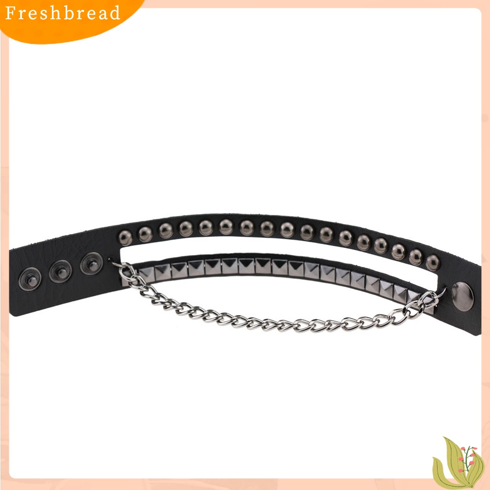 &lt; Freshbread &gt; Berlapis Wanita Punk Rock Rivet Gelang Bertabur Kulit Imitasi Rantai Logam Bangle