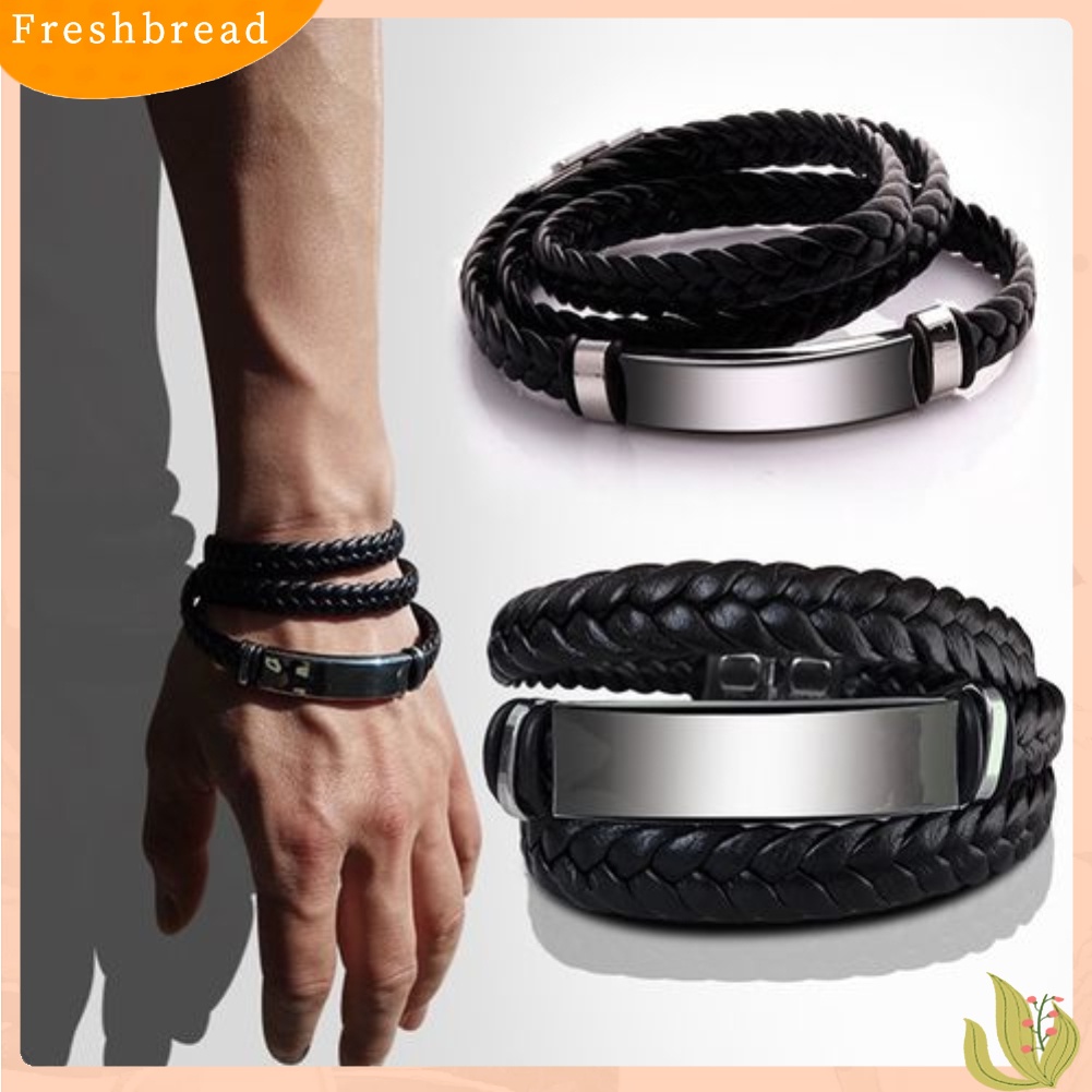 &lt; Freshbread &gt; Pria Panjang Multi-layer Gelang Tali Kulit Imitasi Dikepang Memutar Bangle Perhiasan