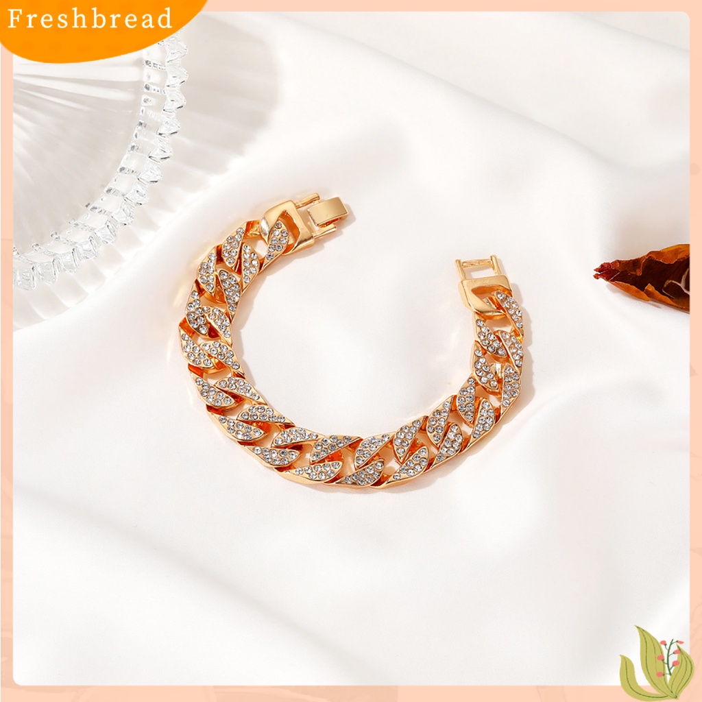 &lt; Freshbread &gt; Fashion Wanita Berlian Imitasi Bertatahkan Kuba Link Rantai Gelang Perhiasan Hadiah