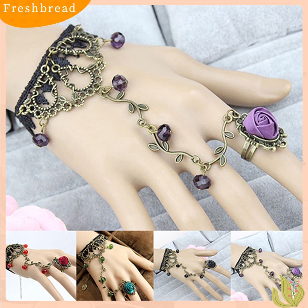 &lt; Freshbread &gt; Gothic Perhiasan Wanita Renda Bunga Tangan Budak Rantai Cincin Harness Gelang Hadiah