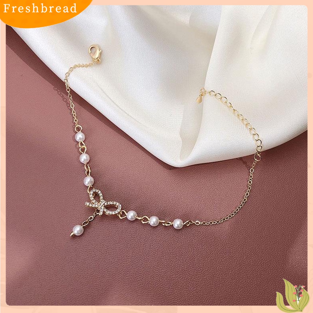 &lt; Freshbread &gt; Wanita Gelang Berlian Imitasi Manis Eye-catching Adjustable All-match Perhiasan Hadiah Geometris Wanita Busur Mutiara Imitasi Pesona Gelang Tangan Rantai Untuk Kehidupan Sehari-Hari