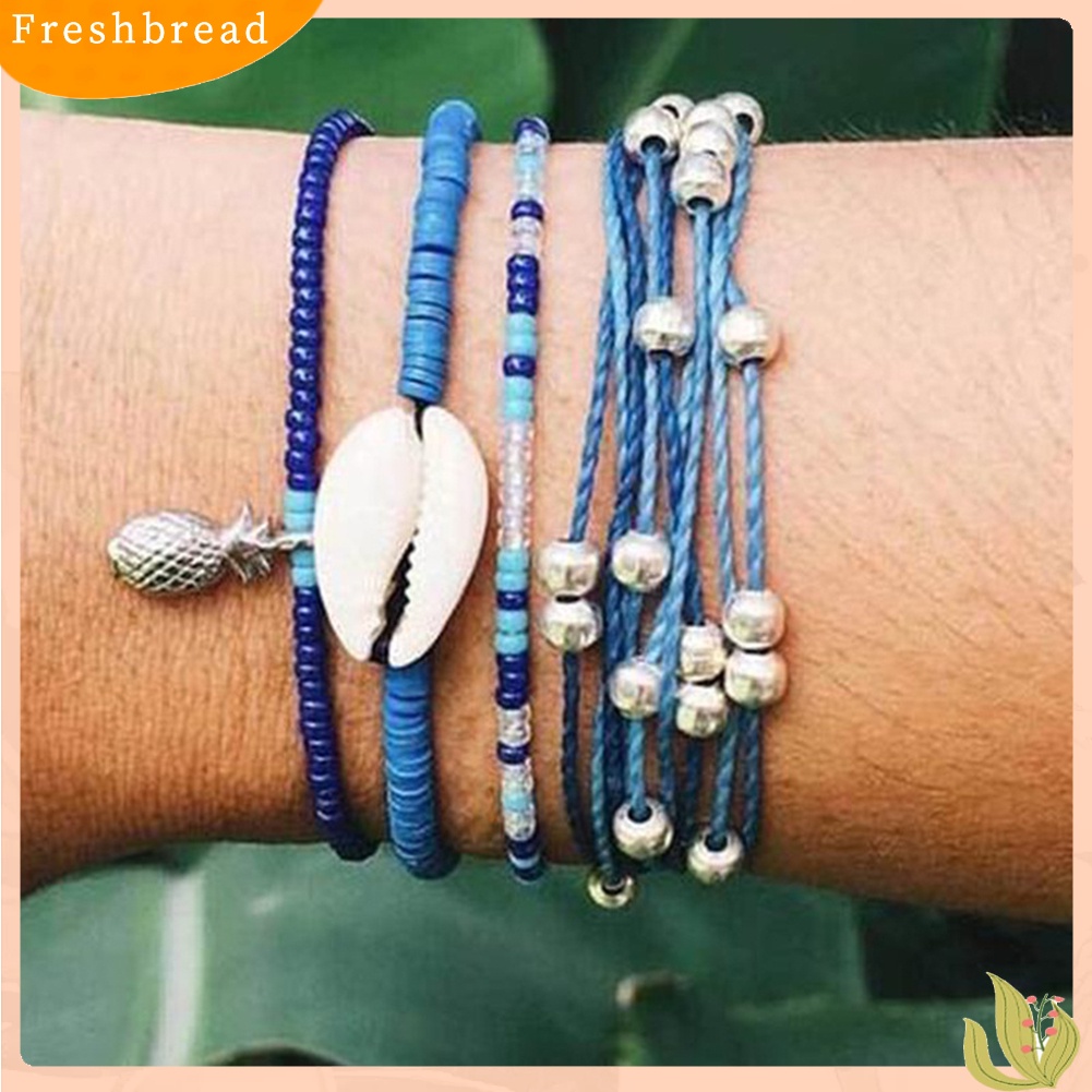 &lt; Freshbread &gt; 5Pcs/Set Boho Wanita Shell Nanas Pesona Manik-Manik Bangle Gelang Perhiasan Hadiah