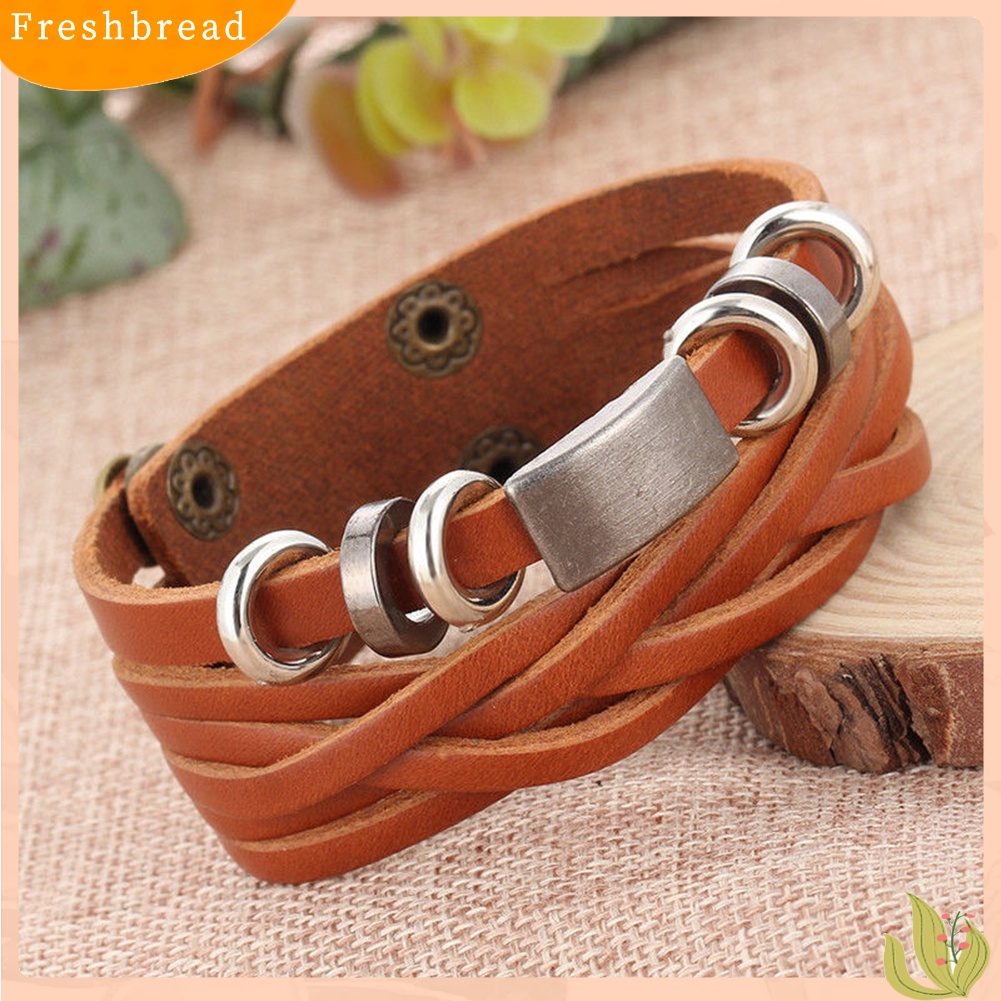 &lt; Freshbread &gt; Vintage Pria Wanita Kulit Imitasi Multilayer Gelang Bangle Gelang Perhiasan