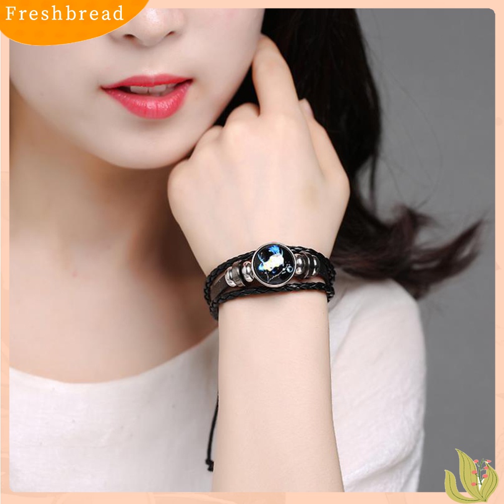 &lt; Freshbread &gt; Unisex Constellation Kaca Cabochon Pesona Multilayer Braided Luminous Bracelet