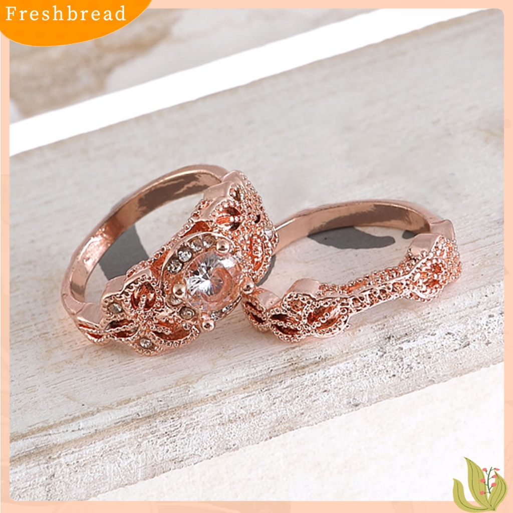 &lt; Freshbread &gt; 2Pcs Cincin Tunangan Cantik Indah Berlian Imitasi Elegan Cincin Pasangan Untuk Anniversary