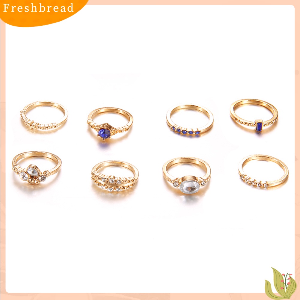 &lt; Freshbread &gt; 8Pcs Fashion Wanita Berlian Imitasi Bertatahkan Slim Midi Susun Di Atas Knuckle Rings Set