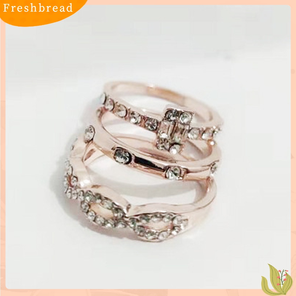 &lt; Freshbread &gt; 3Pcs/Set Criss Cross Cubic Zirconia Bertatahkan Cincin Susun Perhiasan Pengantin Pernikahan