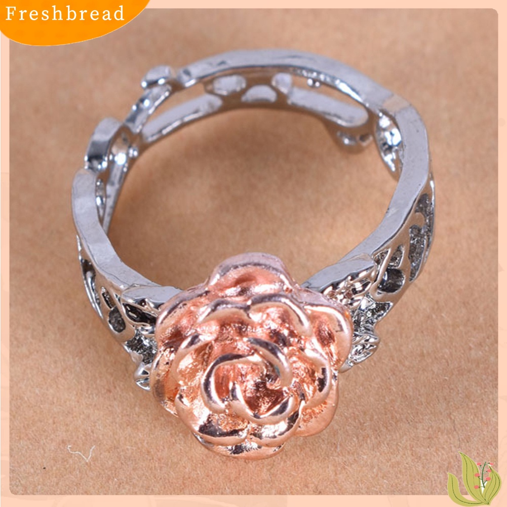 &lt; Freshbread &gt; Rose Decor Hollow Out Ring Untuk Wanita Hadiah Natal Pernikahan Statement Jewelry