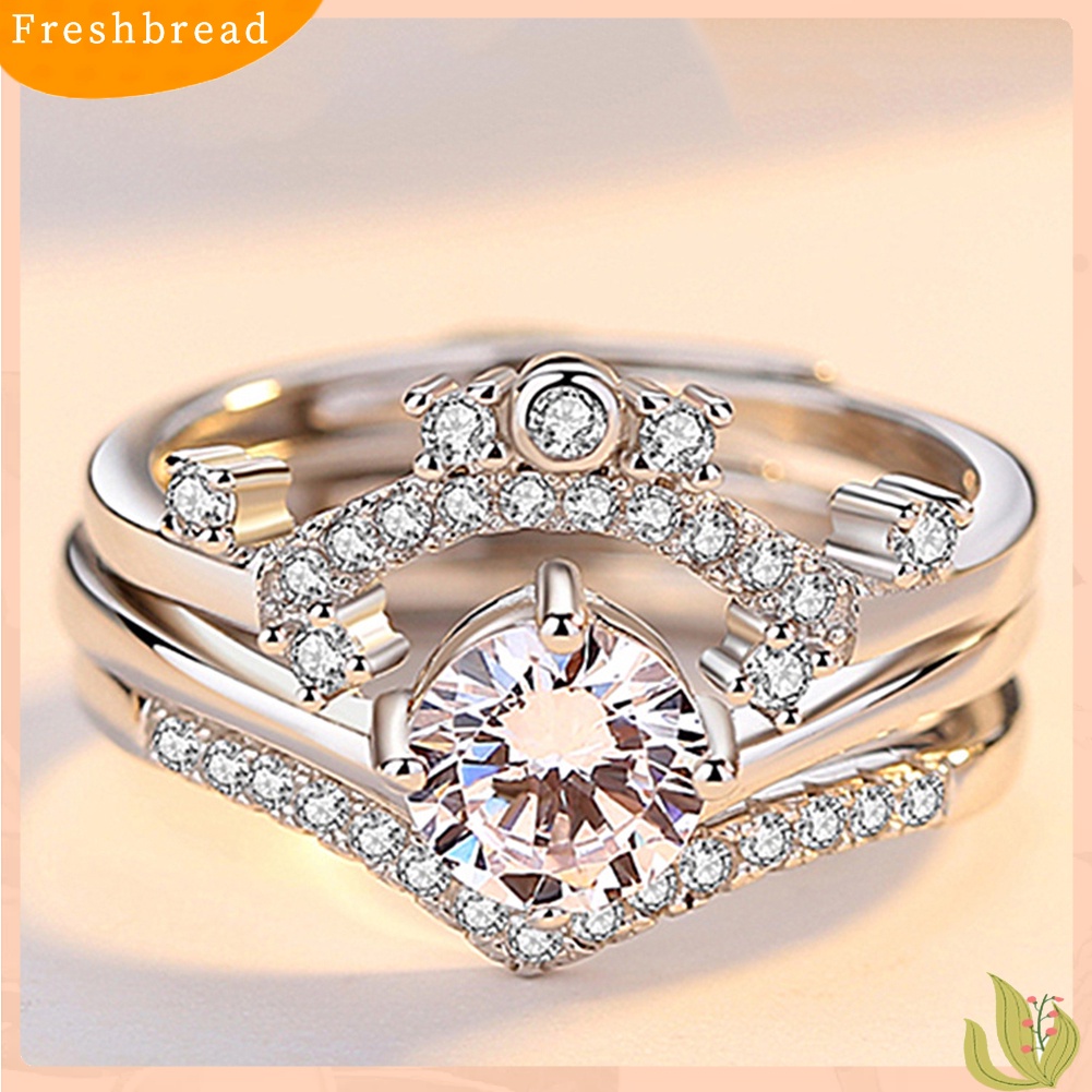 &lt; Freshbread &gt; 3in1 Couple Fashion Perak Berlapis Mahkota Jari Cincin Pesta Perhiasan Aksesori