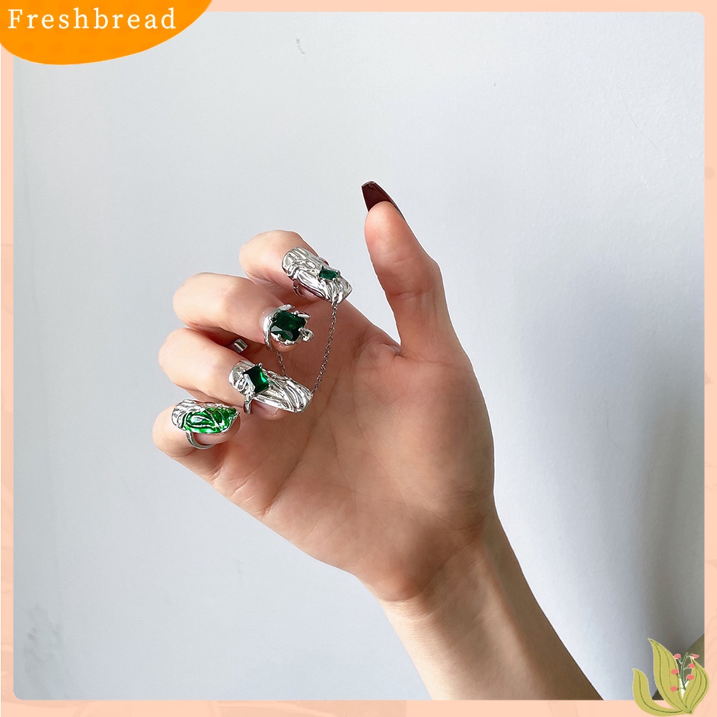 &lt; Freshbread &gt; 4Pcs Cincin Kuku Permata Imitasi Hijau Dress Up Perhiasan Pembukaan Adjustable Finger Rings Untuk Club