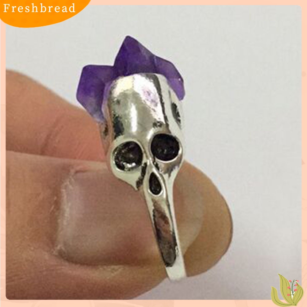 &lt; Freshbread &gt; Wanita Vintage Buatan Amethyst Tengkorak Tengkorak Cincin Gothic Rock Punk Perhiasan