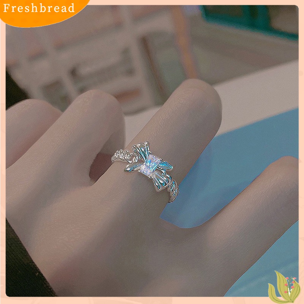 &lt; Freshbread &gt; Cincin Fashion Berlubang Hias Zirkon Bentuk Kupu-Kupu Adjustable Geometris Hias Aksesori Lady Jari Telunjuk Open Ring Untuk Kehidupan Sehari-Hari