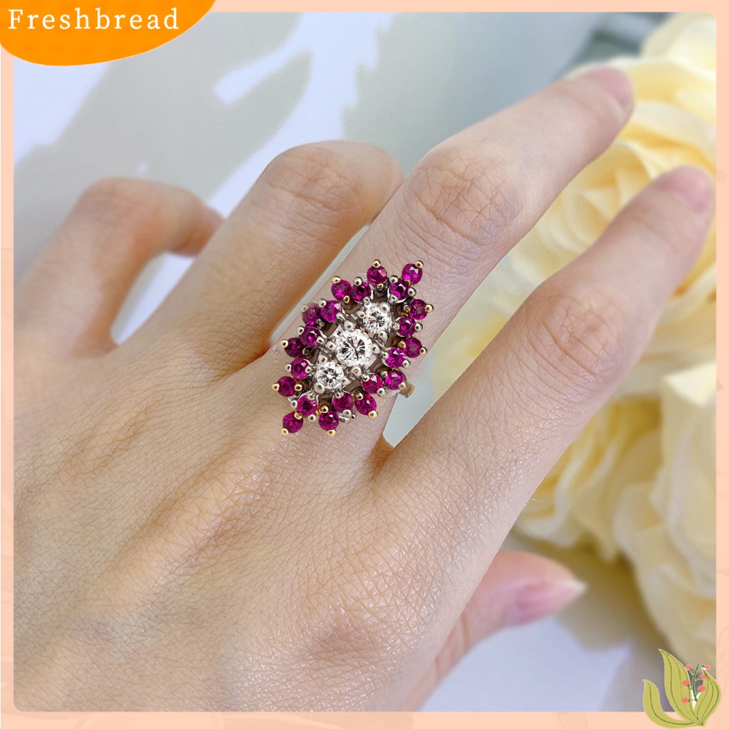 &lt; Freshbread &gt; Wanita Cincin Bentuk Bunga Berlian Imitasi Wanita Cubic Zirconia Floral Ring Perhiasan Hadiah
