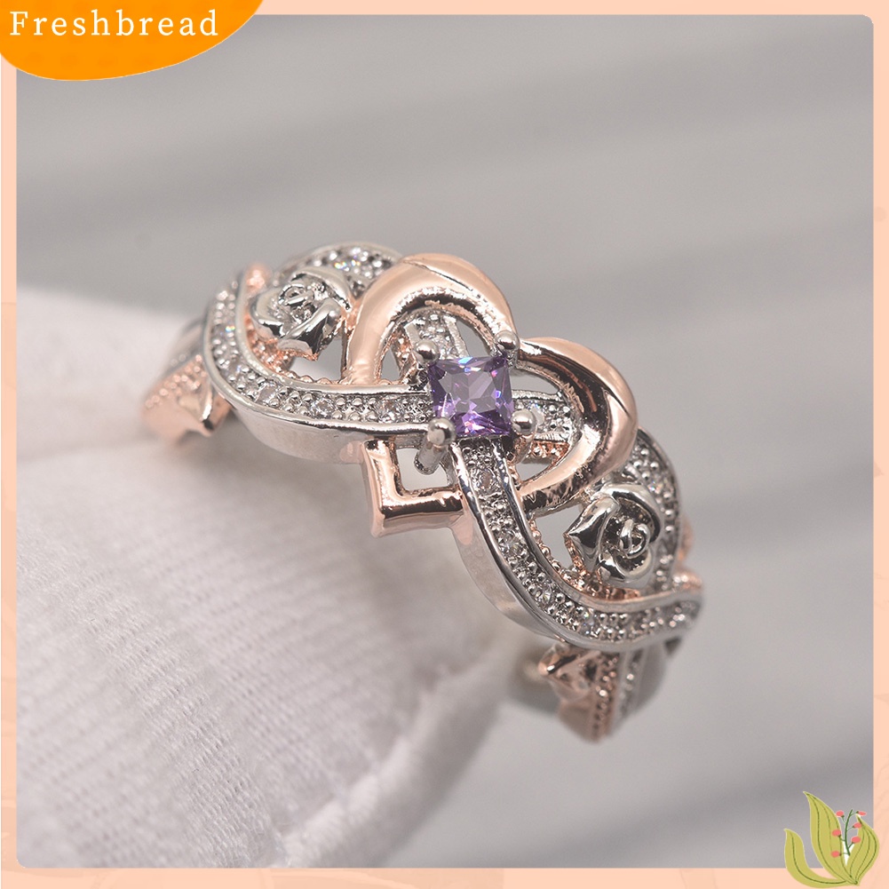 &lt; Freshbread &gt; Fashion Wanita Faux Amethyst Hati Pernikahan Pertunangan Bunga Cincin Perhiasan Hadiah