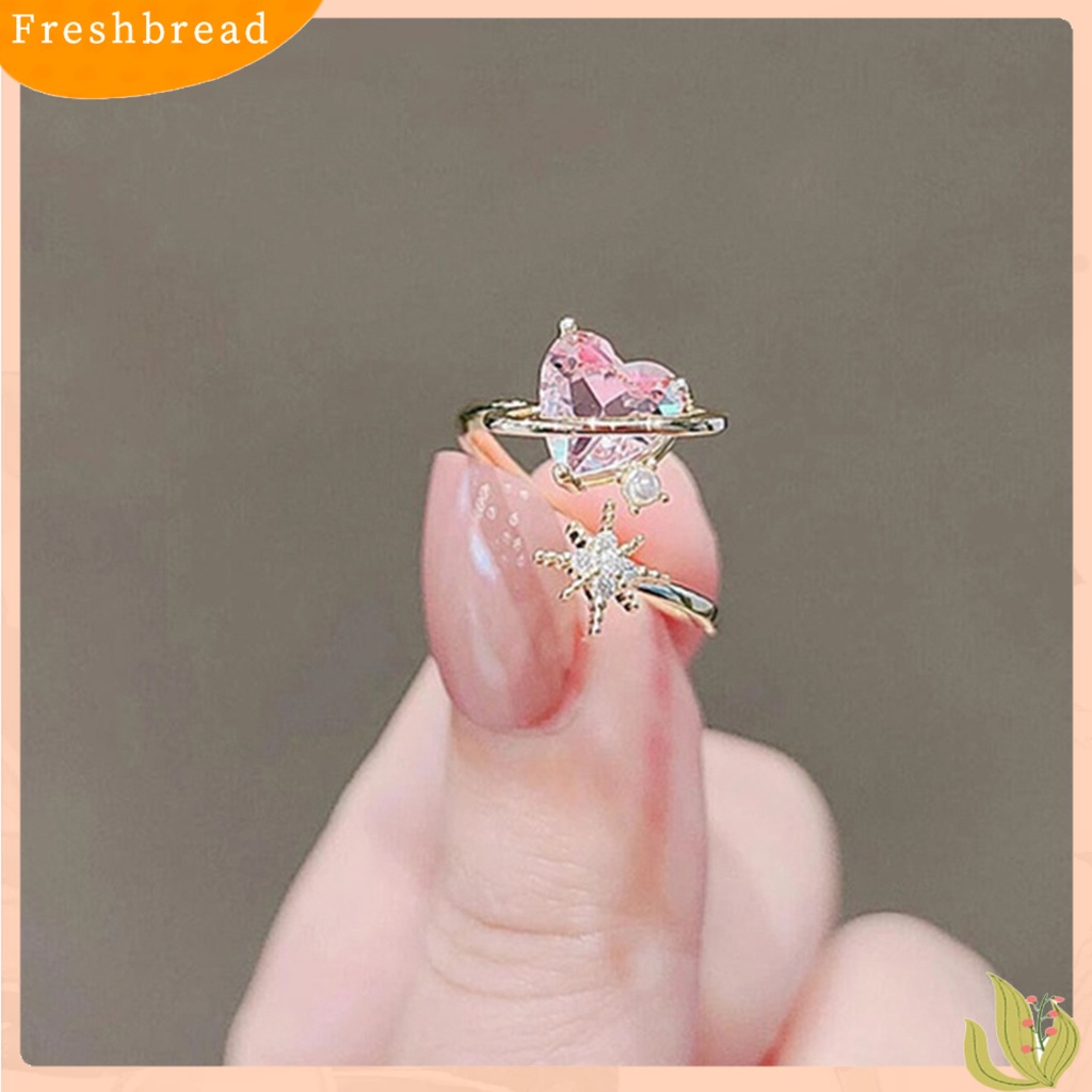 &lt; Freshbread &gt; Wanita Cincin Bentuk Hati Kristal Imitasi Mengkilap Pembukaan Pernikahan Circlet Bridal Jewelry