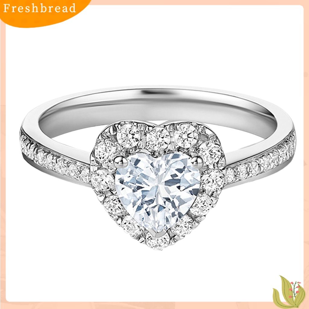 &lt; Freshbread &gt; Wanita Shiny Cubic Zirconia Romantis Bentuk Hati Cincin Perhiasan Aksesoris