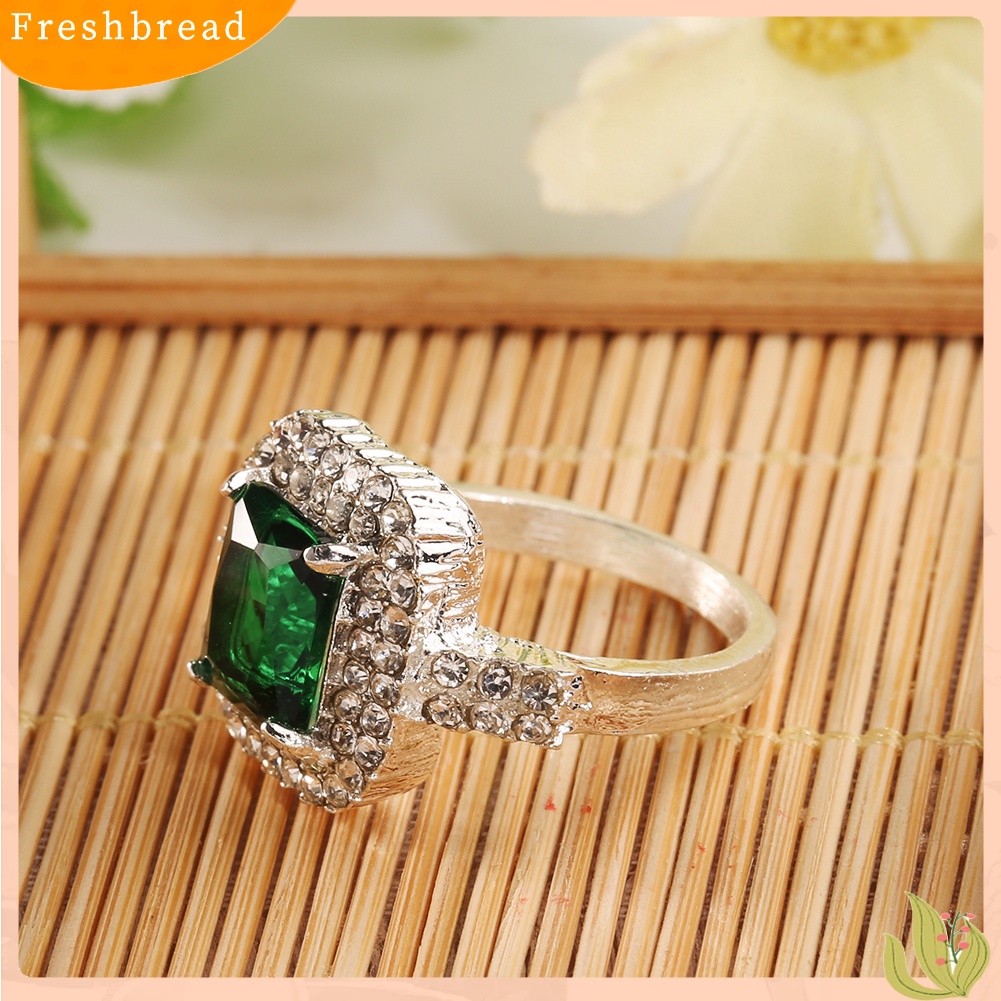 < Freshbread > Wanita Zirkon Hijau Perak Disepuh Cincin Fashion Pernikahan Bague Perhiasan Hadiah