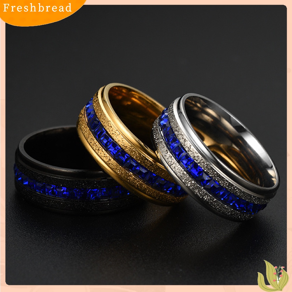 &lt; Freshbread &gt; Pernikahan Pertunangan Unisex Baris Tunggal Berlian Imitasi Bertatahkan Diamplas Jari Cincin Hadiah