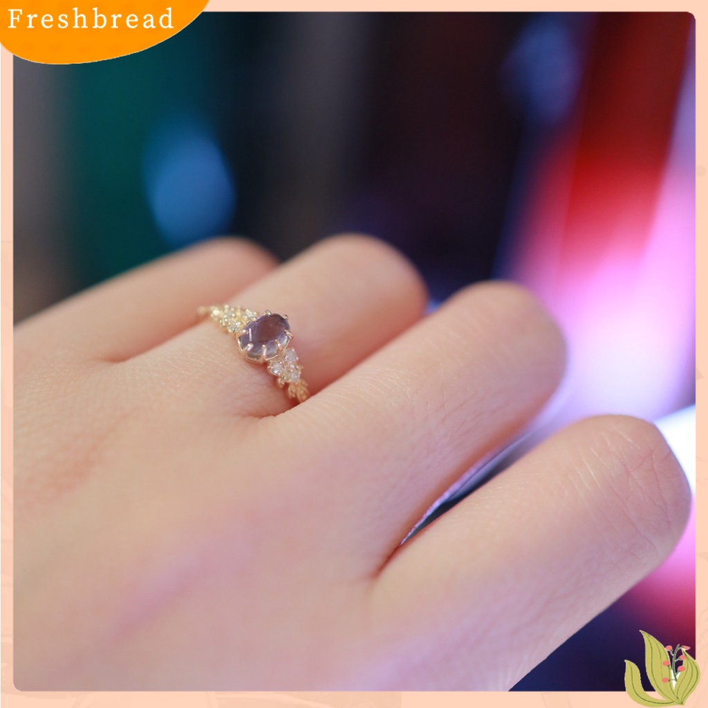 &lt; Freshbread &gt; Wanita Cincin Electroplating Shiny Daun Zaitun Pengerjaan Halus Menawan Dekorasi Unfading Sparkling Cubic Zirconia Engagement Ring Jewelry Anniversary