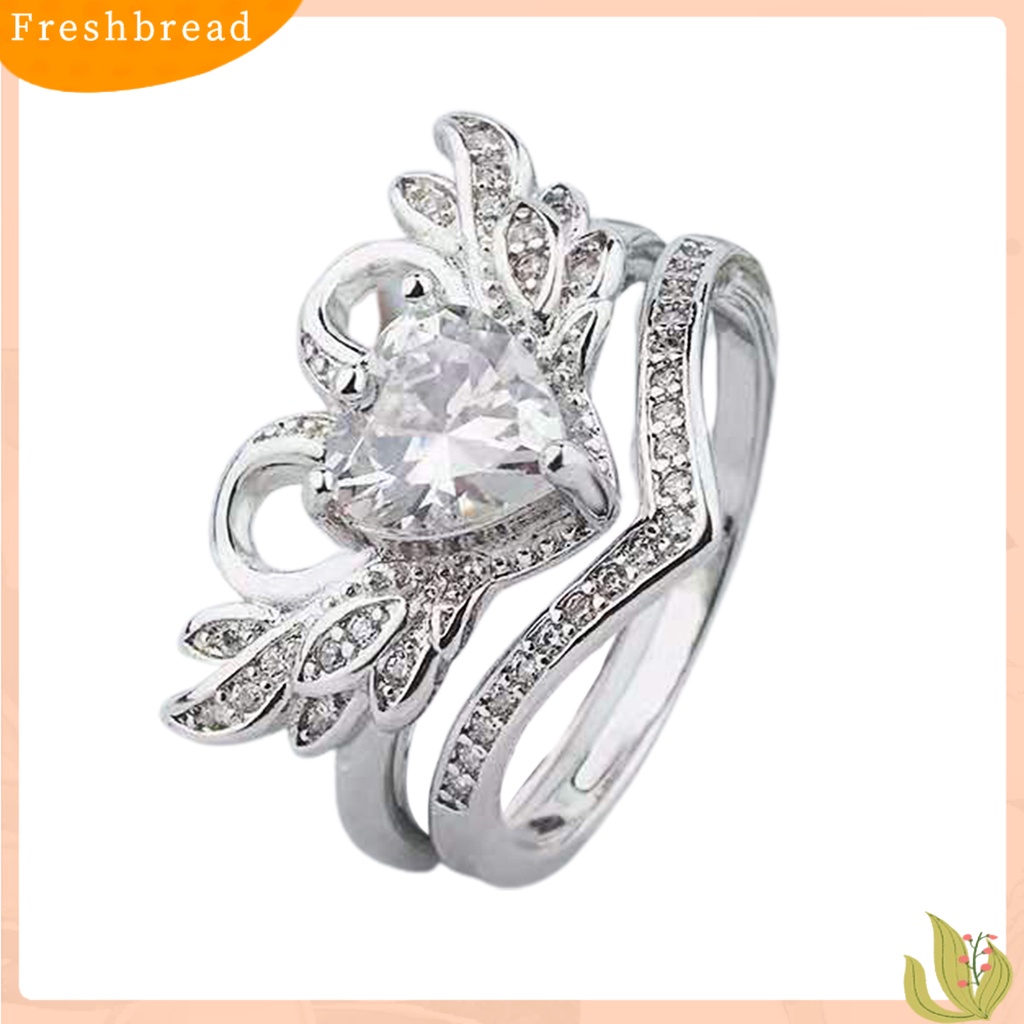 &lt; Freshbread &gt; Sepasang Bentuk Angsa Wanita Cincin Cubic Zirconia Alloy Hati Berongga Shiny Finger Ring Perhiasan Aksesori