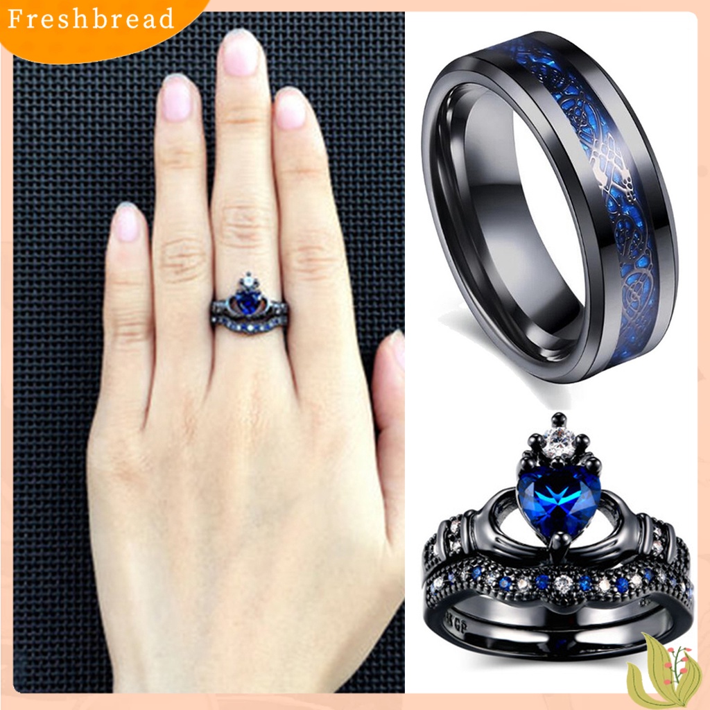 &lt; Freshbread &gt; Cincin Wanita Berlian Imitasi Mengkilap Stainless Ringan Cincin Jari Pasangan Untuk Hari Valentine