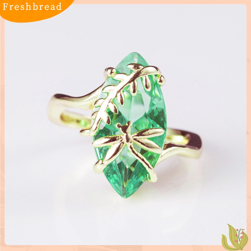 &lt; Freshbread &gt; Cincin Berlian Imitasi Transparan Emerald Faux Gemstone Dragonfly Decor Ring Untuk Pernikahan