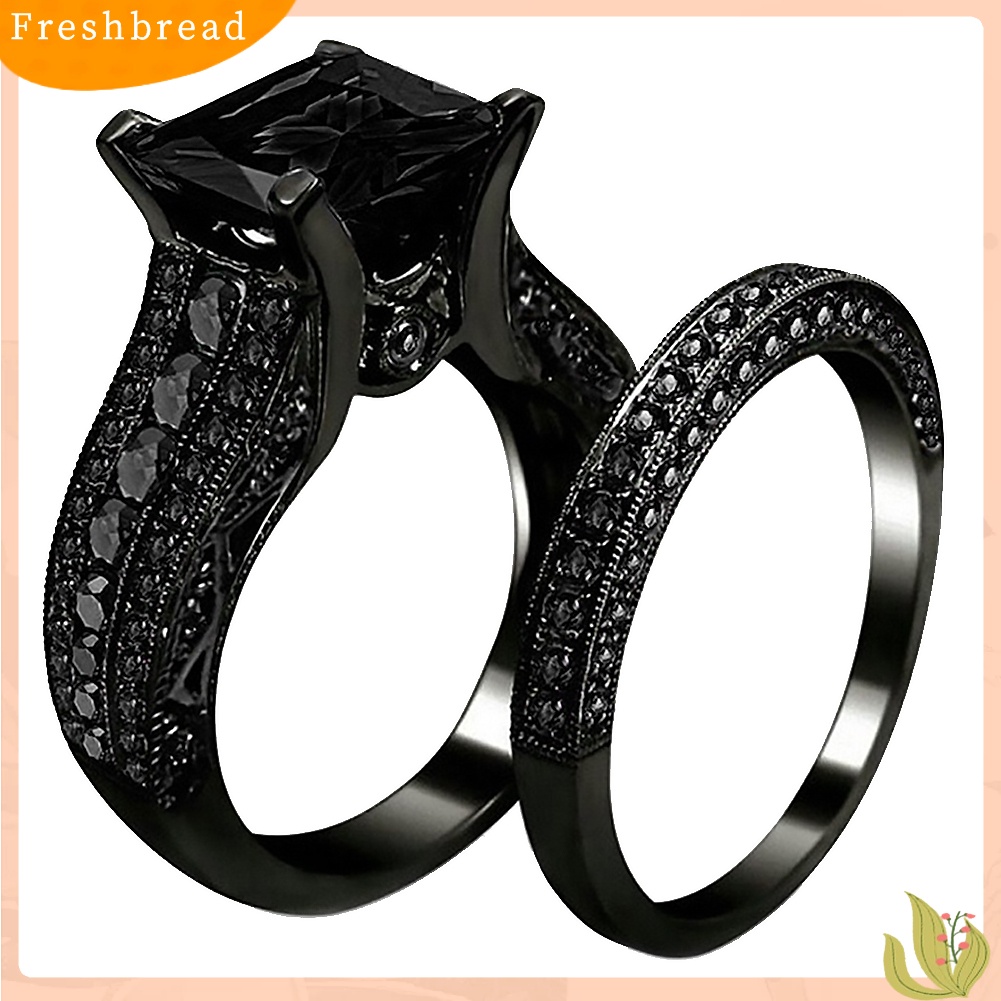 &lt; Freshbread &gt; 2Pcs/Set Wanita Persegi Cubic Zirconia Jari Cincin Pertunangan Pernikahan Perhiasan