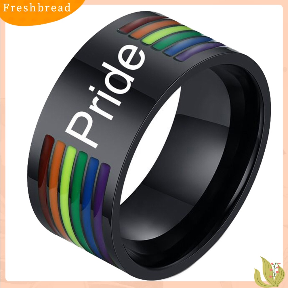 &lt; Freshbread &gt; Pria Fashion Stainless Steel Pride Print Warna Pelangi Jari Cincin Perhiasan Hadiah