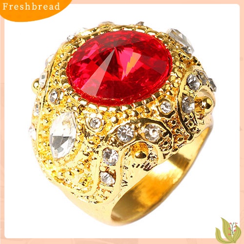 &lt; Freshbread &gt; Pria Vintage Mewah Mahkota Resin Besar Perhiasan Cincin Alloy Lapis Emas Ukuran 7-10