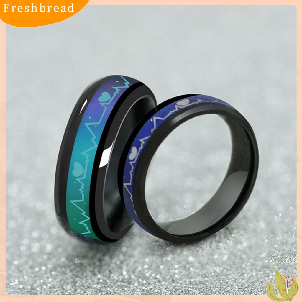 &lt; Freshbread &gt; Cincin Motif Print Cincin Pasangan Bulat Unisex Bahan Stainless Steel Gaya Untuk Pacaran