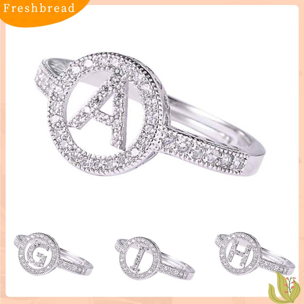 &lt; Freshbread &gt; Wanita Cubic Zirconia Hias Huruf Inggris Berongga Terbuka Jari Cincin Perhiasan Hadiah