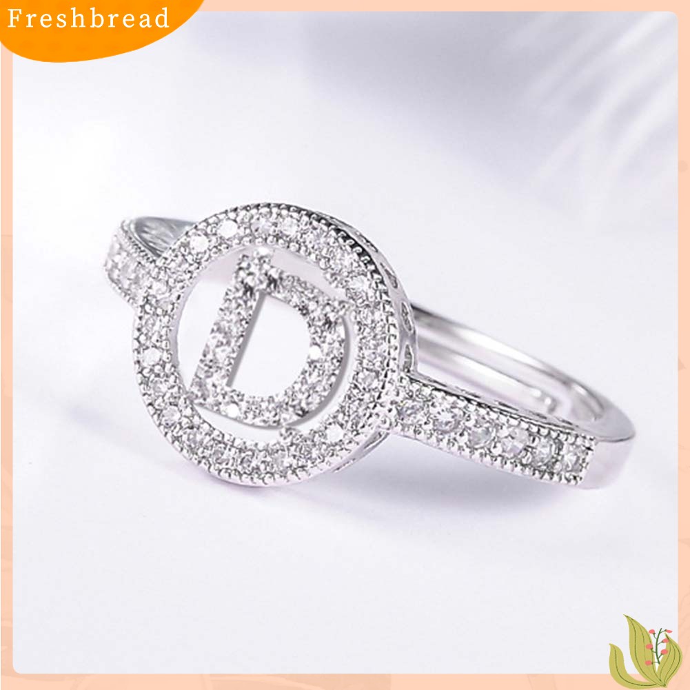 &lt; Freshbread &gt; Wanita Cubic Zirconia Hias Huruf Inggris Berongga Terbuka Jari Cincin Perhiasan Hadiah