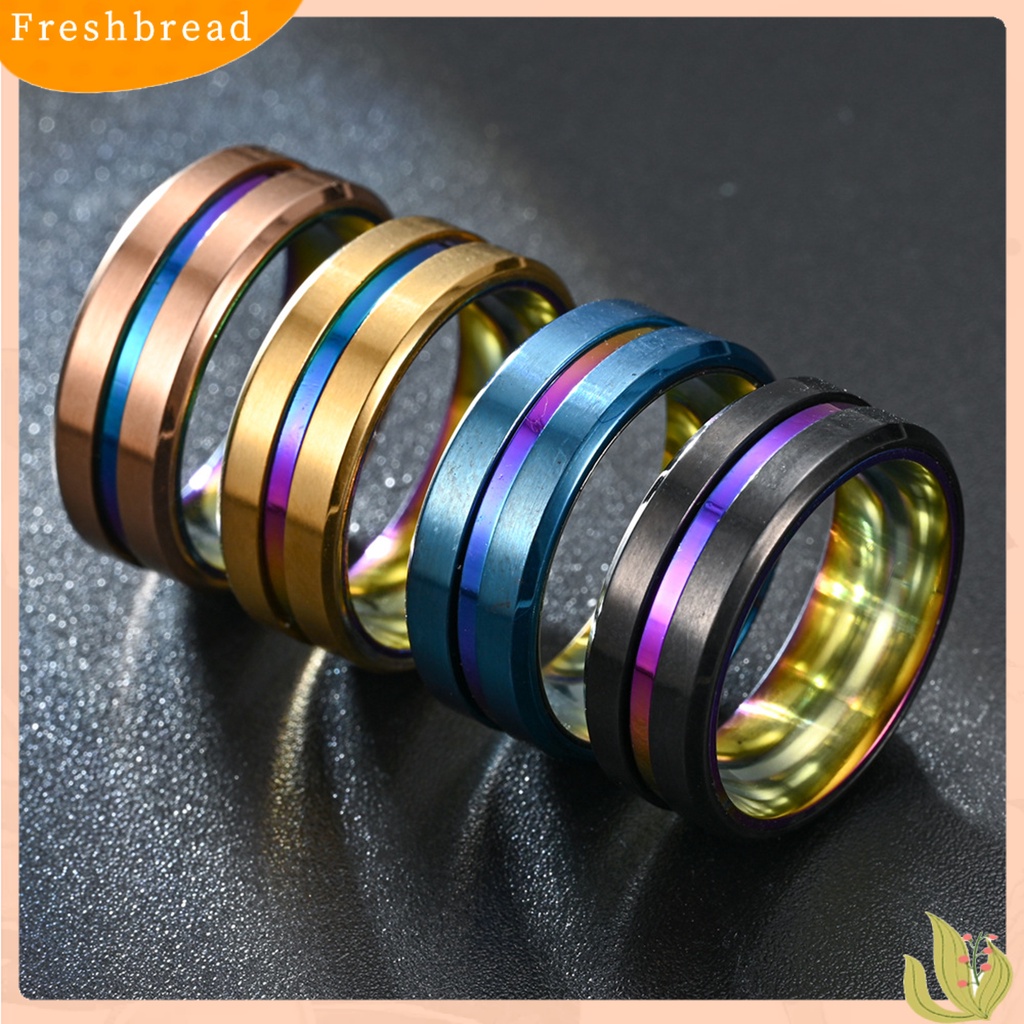 &lt; Freshbread &gt; Pria Cincin Sederhana Warna-Warni Alur Miring Tepi Electroplating Dekoratif Hadiah Laki-Laki Pernikahan Pertunangan Cincin Perhiasan Anniversary Untuk Perjamuan