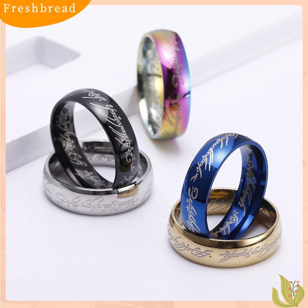 &lt; Freshbread &gt; Cincin Kawin Motif Huruf Hias Titanium Steel Pria Dan Wanita Band Finger Ring Untuk Pesta