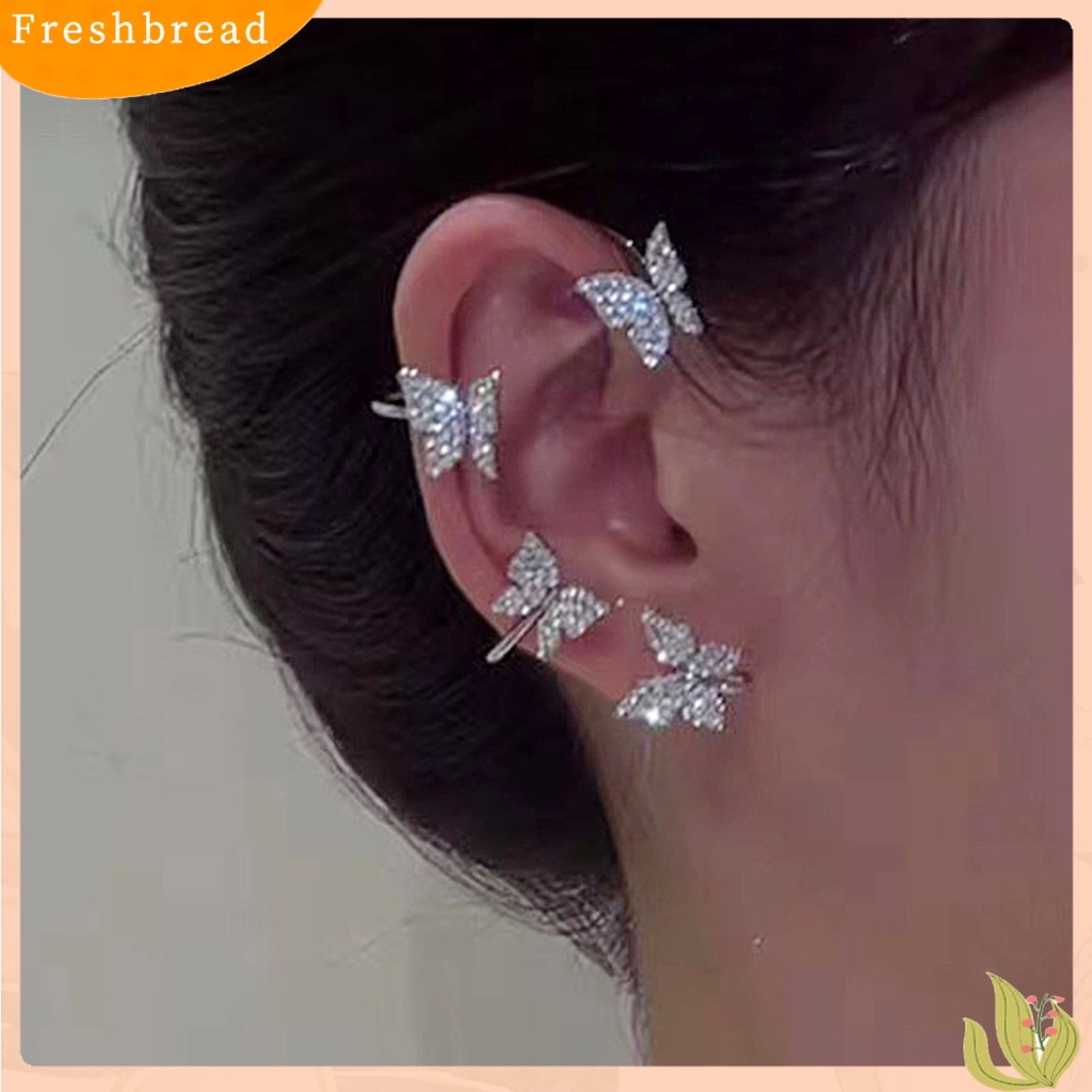 &lt; Freshbread &gt; 1Pc Klip Anting Butterfly Berlian Imitasi Perhiasan Temperamen Manset Telinga Halus Untuk Pernikahan