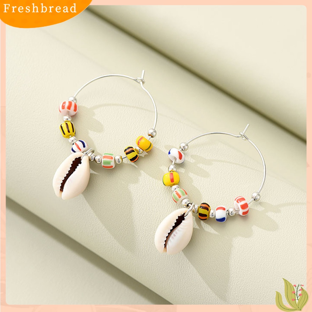 &lt; Freshbread &gt; 1pasang Drop Anting Warna-Warni Manis Manik-Manik Gaya Boho All-match Hias Hadiah Wanita Kerang Liontin Menjuntai Anting Perhiasan Untuk Pacaran