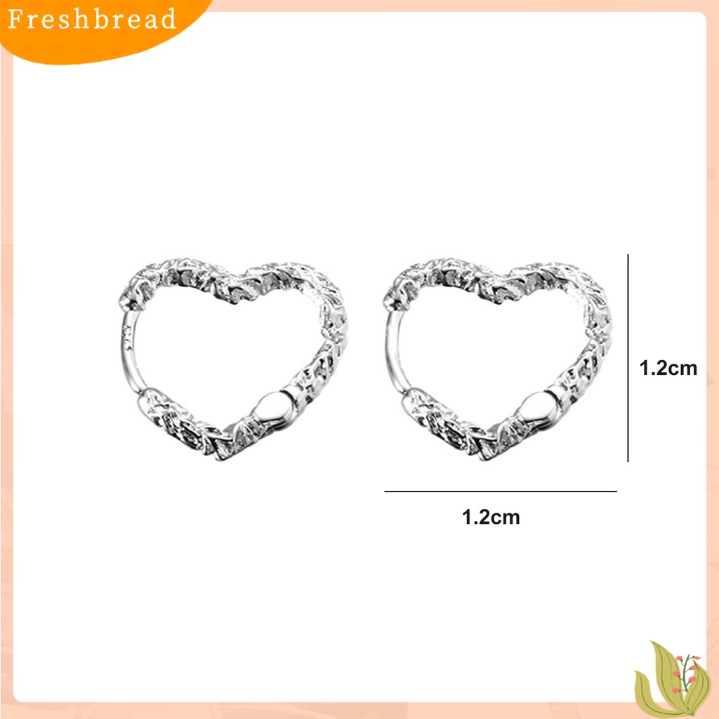 &lt; Freshbread &gt; 1pasang Telinga Jepit Pola Tridimensi Geometris Temperamen Berongga Perak Jarum Dekorasi Ornamen Bertekstur Hati Hoop Anting Perhiasan Fashion