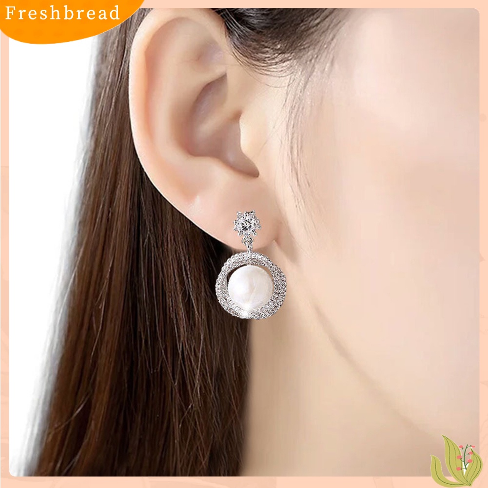 &lt; Freshbread &gt; Wanita Elegan Berlian Imitasi Mutiara Imitasi Lingkaran Menjuntai Ear Stud Earrings Perhiasan Hadiah