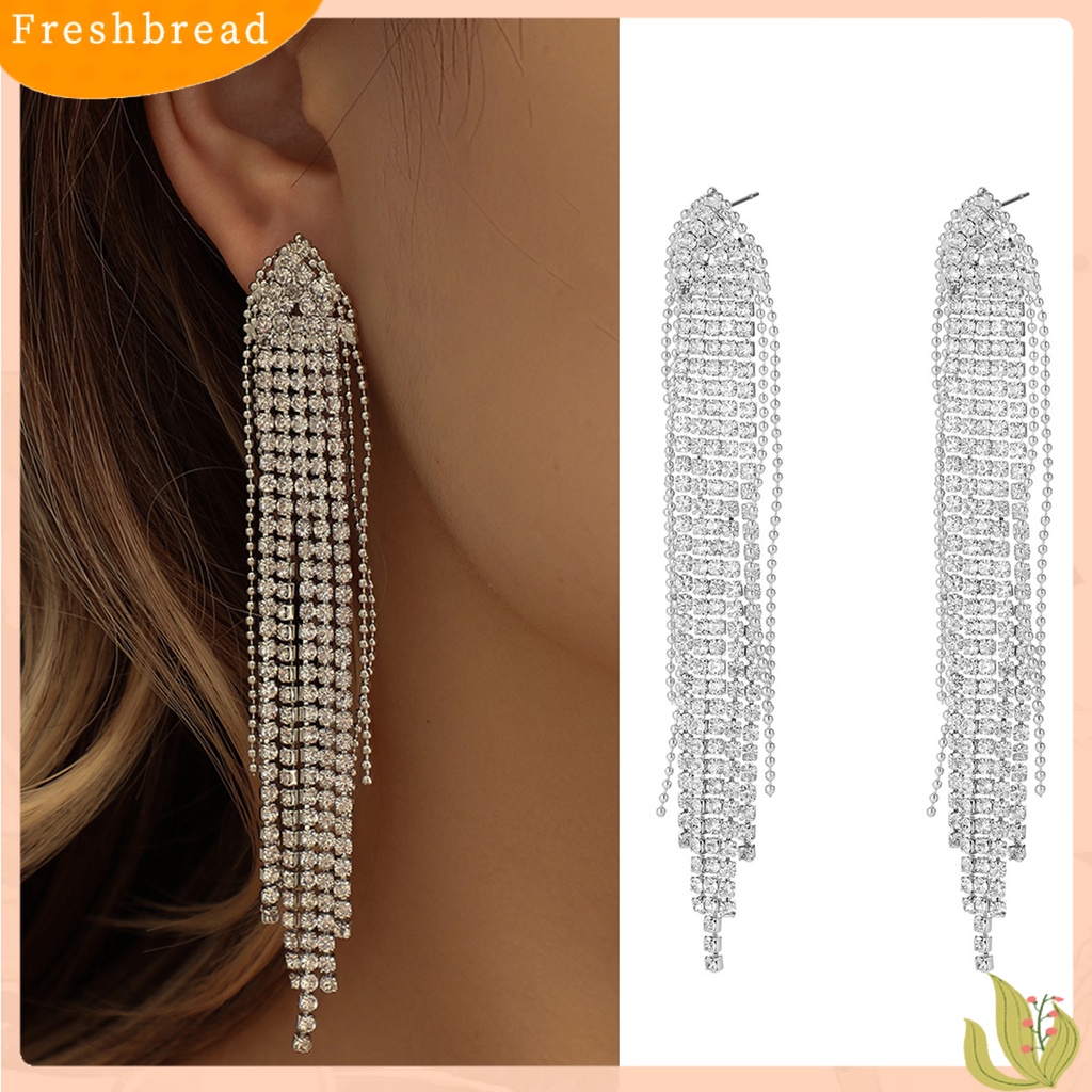 &lt; Freshbread &gt; 1pasang Drop Earrings Jumbai Berlian Imitasi Temperamen Bersinar Cubic Zirconia Menjuntai Anting Untuk Pesta Pernikahan Perjamuan Prom