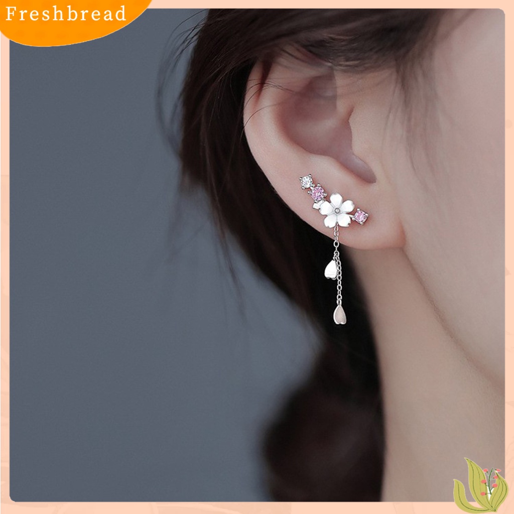 &lt; Freshbread &gt; 1pasang Anting Pejantan Shell Bunga Rantai Liontin Berlian Imitasi Elegan Bertatahkan Menjuntai Anting-Anting Perhiasan Fashion